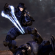 Image of Spartan impaling a Covenant alien in the back with an energy sword.